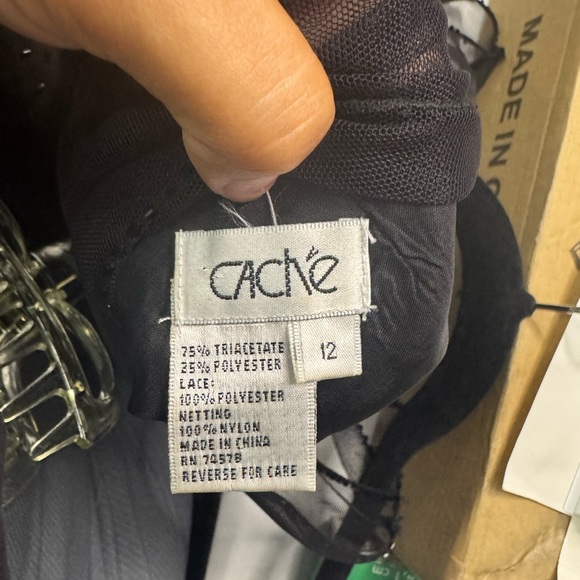 Cache Black Beaded Sheer Neckline Evening Gown Dress Size 12. Preown - Picture 9 of 14